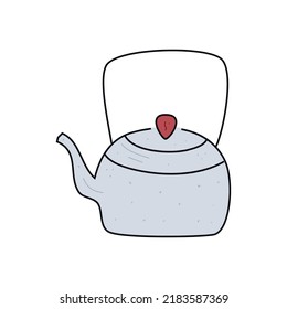 Flat hand drawn illustration. Kettle isolated on white background 