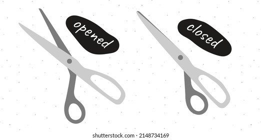 Ilustración plana a mano de pares abiertos y cerrados de tijeras aisladas en fondo blanco
