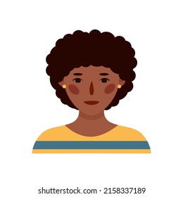 Flat hand drawn illustration. Portrait of an african girl isolated on white background 