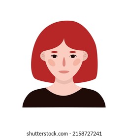 Flat hand drawn illustration. Portrait of an european girl with red hair isolated on white background 