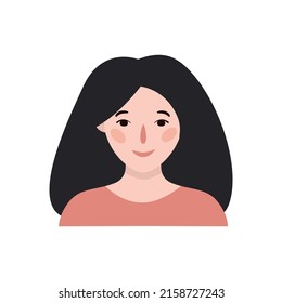 Flat hand drawn illustration. Portrait of an european girl isolated on white background 