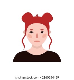 Flat hand drawn illustration. Portrait of an european girl with red hair isolated on white background 