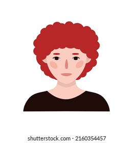 Flat hand drawn illustration. Portrait of an european girl with red hair isolated on white background 