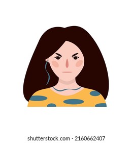 Flat hand drawn illustration. Portrait of an european girl isolated on white background 