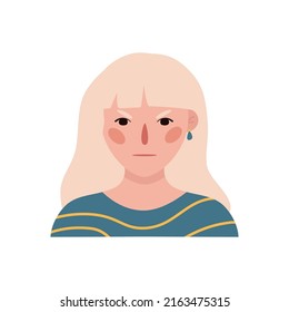 Flat hand drawn illustration. Portrait of an european girl isolated on white background 