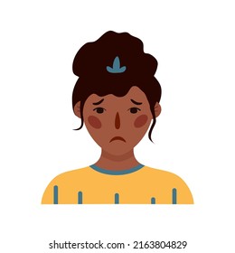 Flat hand drawn illustration. Portrait of an african girl isolated on white background 