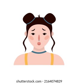 Ilustración dibujada a mano plana. Retrato de una niña europea con perforación septum aislada en fondo blanco 
