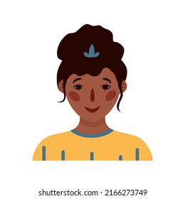 Flat hand drawn illustration. Portrait of an african girl isolated on white background 