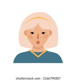 Flat hand drawn illustration. Portrait of a blond girl isolated on white background 