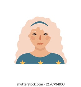 Flat hand drawn illustration. Portrait of a blond girl isolated on white background 