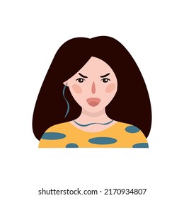 Flat hand drawn illustration. Portrait of an european girl isolated on white background 