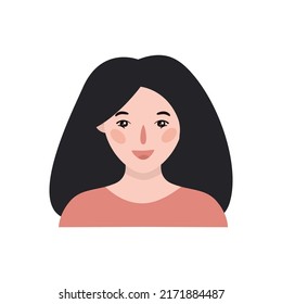 Flat hand drawn illustration. Portrait of an european girl isolated on white background 