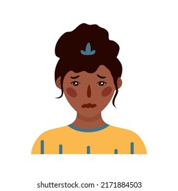 Ilustración dibujada a mano plana. Retrato de una niña africana aislada de fondo blanco 