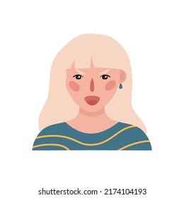Flat hand drawn illustration. Portrait of an european girl isolated on white background 