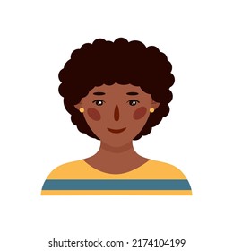 Flat hand drawn illustration. Portrait of an african girl isolated on white background 