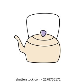 Flat hand drawn illustration. Teapot isolated on white background 