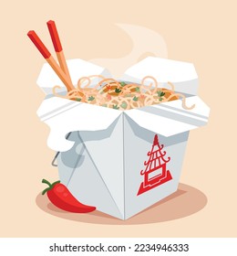 Flat HAnd Drawn Oyster Pail Chinese Takeout