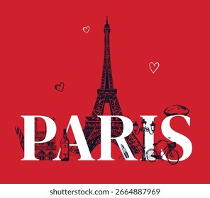 Flat Hand drawn Paris Red Background