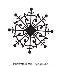 Flat hand drawn snowflake silhouette illustration. Christmas winter decoration isolated on white background