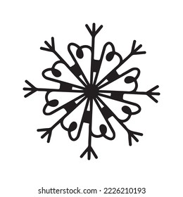 Flat hand drawn snowflake silhouette illustration. Christmas winter decoration isolated on white background