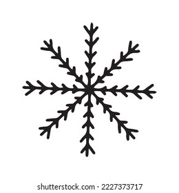 Flat hand drawn snowflake silhouette illustration. Christmas winter decoration isolated on white background