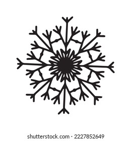 Flat hand drawn snowflake silhouette illustration. Christmas winter decoration isolated on white background