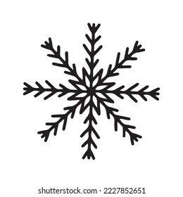 Flat hand drawn snowflake silhouette illustration. Christmas winter decoration isolated on white background