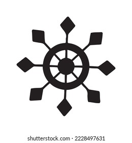 Flache handgezeichnete Silhouettengrafik mit Schneeflocken. Weihnachtsschmuck einzeln auf weißem Hintergrund