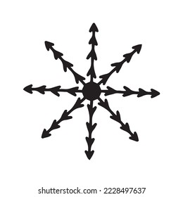 Flat hand drawn snowflake silhouette illustration. Christmas winter decoration isolated on white background