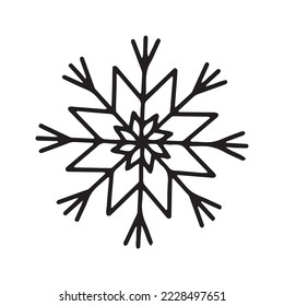 Flat hand drawn snowflake silhouette illustration. Christmas winter decoration isolated on white background