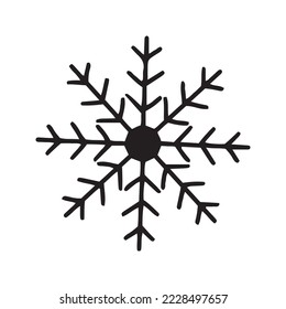 Ilustración de silueta de copo de nieve dibujada a mano plana. Decoración de invierno de Navidad aislada en fondo blanco
