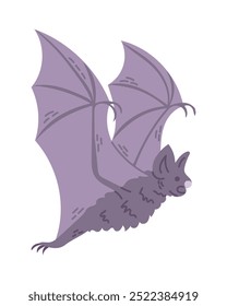 Flat hand drawn spooky flying bat. Witches animal isolated on white background. Cute design for Halloween. Good for stickers, decoration