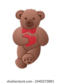 Flat hand drawn teddy bear with heart. Vector kids isolated illustration on white background. Trendy illustration for sticker, decoration. Flat design