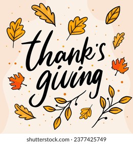 flat hand drawn Thanksgiving illustration with leaves