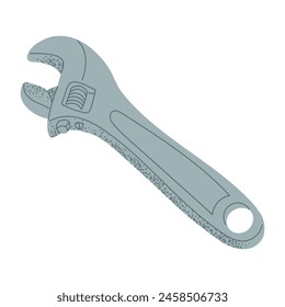 Flat hand drawn tool for repairing. Adjustable Wrench. Prolongation of lifetime concept. Vector colored instrument for maintain of home isolated on white background