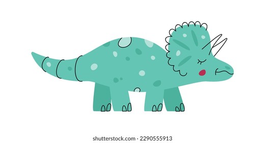 Flat hand drawn vector illustration of triceratops dinosaur