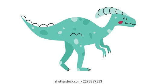 Flat hand drawn vector illustration of parasaurolophus dinosaur