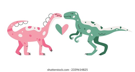 Flat hand drawn vector illustration of shunosaurus velociraptor dinosaurs