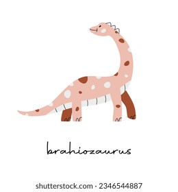 Flat hand drawn vector illustration ofbrachiosaurus dinosaur