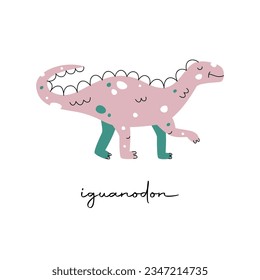 Flat hand drawn vector illustration of    iguanodon dinosaur