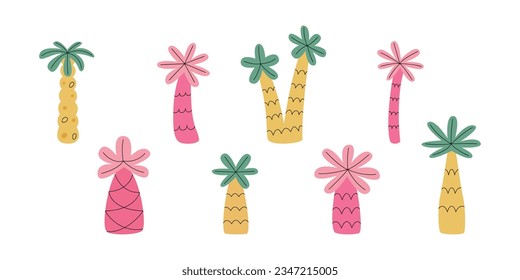 Flat hand drawn vector illustrations of palms