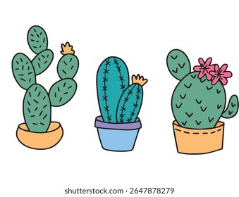 Flat hand drawn vector illustrations of cactus