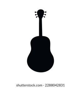 Flat hand drawn vector silhouette illustration of a mexican guitar with floral abstract ornament