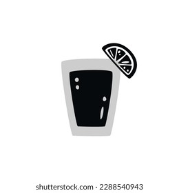 Flache, handgezeichnete Vektorsilhouette Illustration eines mexikanischen Getränks. Tequila mit Zitrone