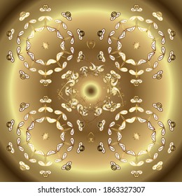 Flat hand drawn vintage collection. Backdrop, fabric, gold wallpaper. Vector golden seamless pattern. Golden pattern on beige and brown colors with golden elements.