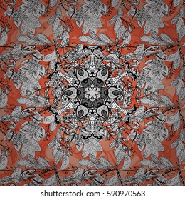 Flat hand drawn vintage collection. Backdrop, fabric, white wallpaper. Golden pattern on background with white elements. Vector white seamless pattern.