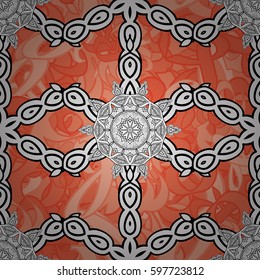 Flat hand drawn vintage collection. Backdrop, fabric, white wallpaper. Golden pattern on background with white elements. Vector white seamless pattern.