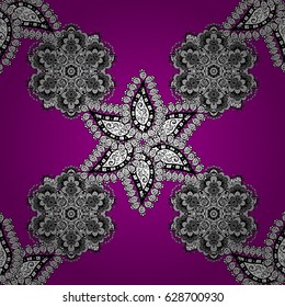 Flat hand drawn vintage collection. Gray pattern on magenta background with gray elements. Vector seamless pattern. Backdrop, fabric, gray wallpaper.