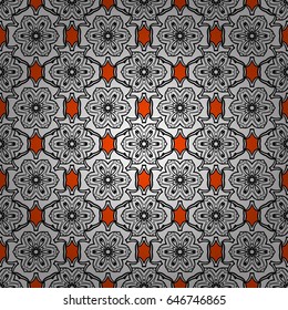 Flat hand drawn vintage collection. Backdrop, fabric, wallpaper. White pattern on orange background with white elements. Vector white seamless pattern.