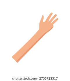 Flat hand gesture with four fingers raised. Bare palm and arm showing the number 4 for counting purposes. Clear sign and iconic pose, isolated versatile for math or educational uses.